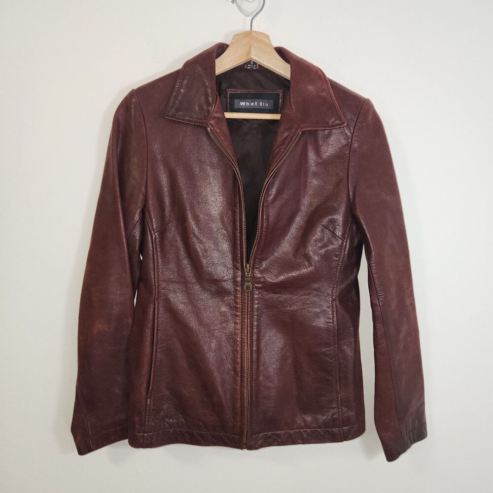 Whet Blu Burgundy 100% Leather Jacket Woman’s Size SMALL Retails $220